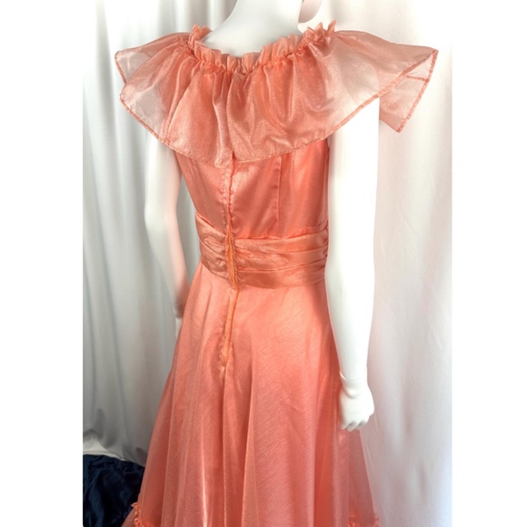 Vintage 1960’s 1970’s Custom Made Ruffled Collar Evening Gown in Orange • XS/S - Picture 7 of 10
